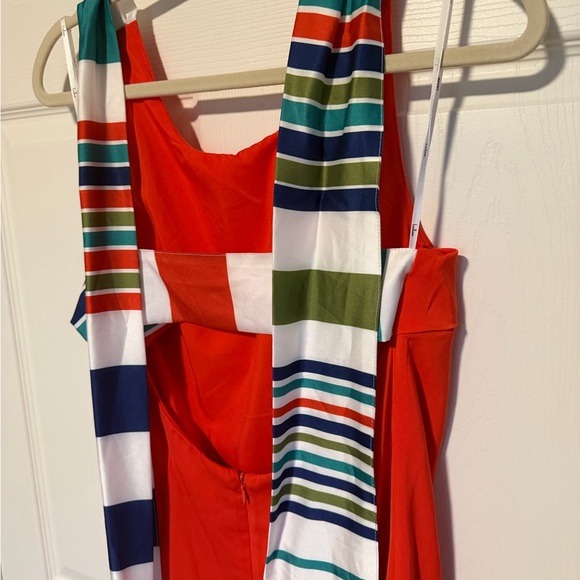 Lulus Joyful Red Orange Multi Stripe Tie-Back Mini Dress - Picture 4 of 8